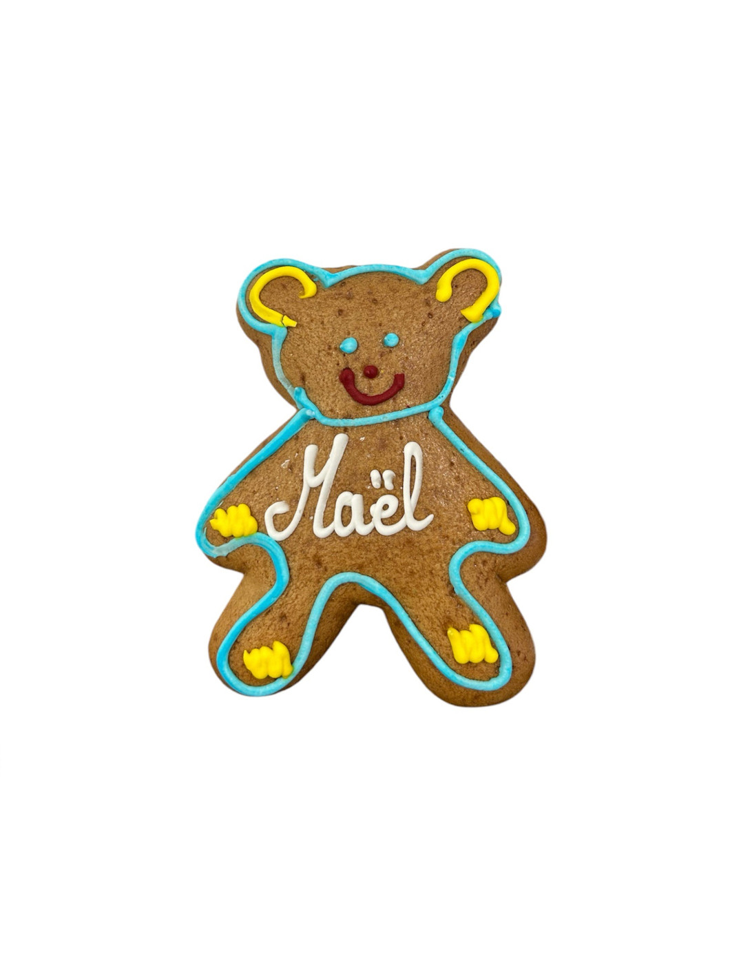 Alsatian gingerbread teddy bear with blue edging