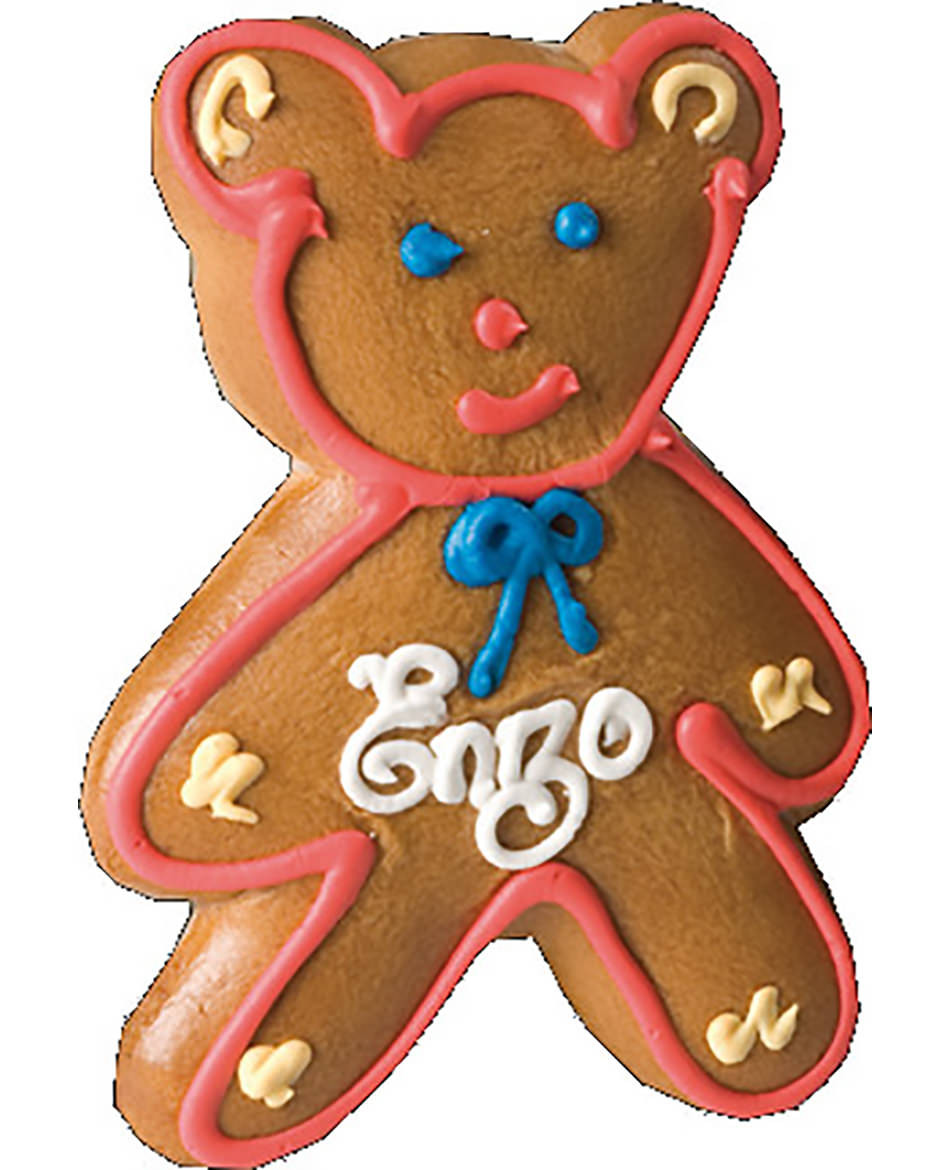 Alsatian gingerbread teddy bear with pink edging 