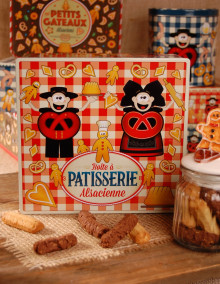 Tall square tin with Bretzel Airlines "Confectionery" decoration
