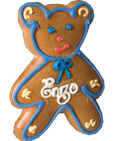 Alsatian gingerbread teddy bear with blue edging 